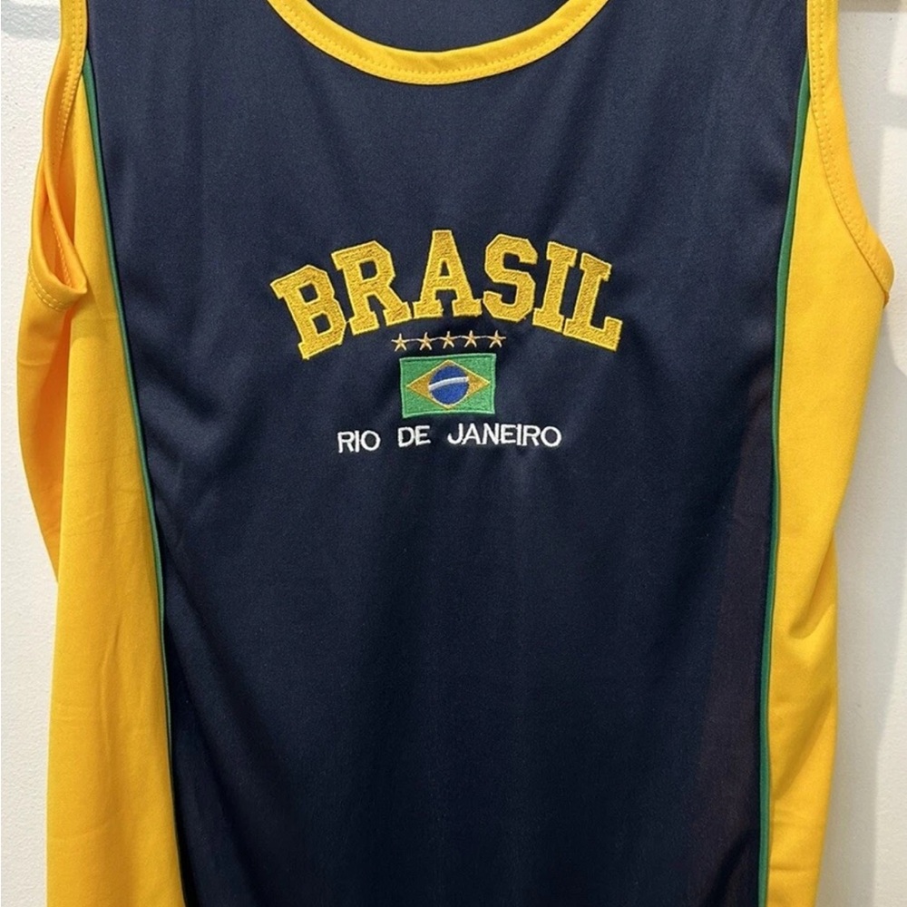 Vintage Brasil Rio De Janeiro Tank Top Jersey Embroidered Sz MED